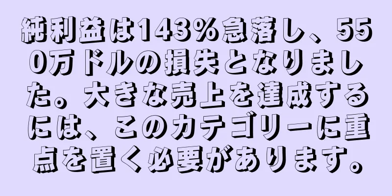 純利益は143%急落し、550万ドルの損失となりました。大きな売上を達成するには、このカテゴリーに重点を置く必要があります。