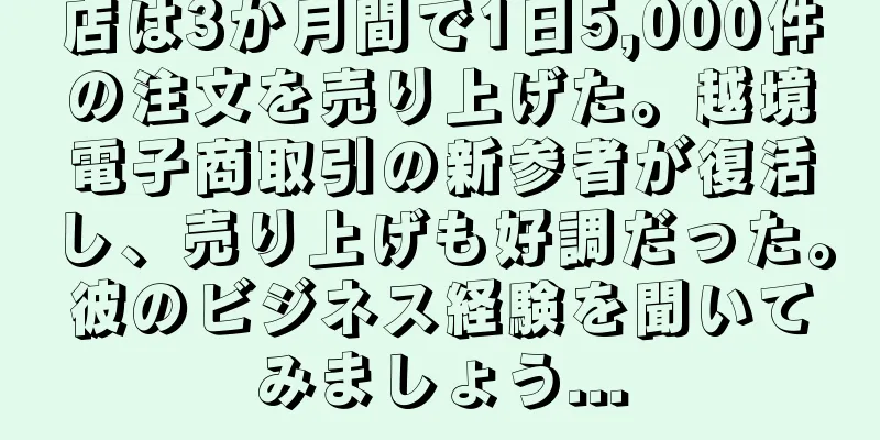 店は3か月間で1日5,000件の注文を売り上げた。越境電子商取引の新参者が復活し、売り上げも好調だった。彼のビジネス経験を聞いてみましょう...