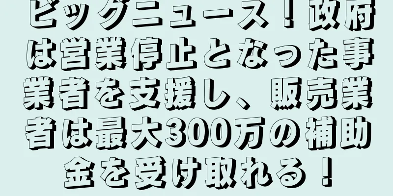 ビッグニュース！政府は営業停止となった事業者を支援し、販売業者は最大300万の補助金を受け取れる！
