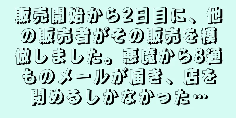 販売開始から2日目に、他の販売者がその販売を模倣しました。悪魔から8通ものメールが届き、店を閉めるしかなかった…
