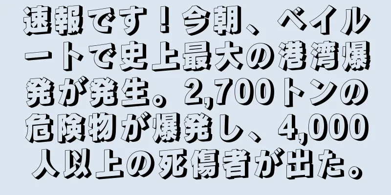 速報です！今朝、ベイルートで史上最大の港湾爆発が発生。2,700トンの危険物が爆発し、4,000人以上の死傷者が出た。