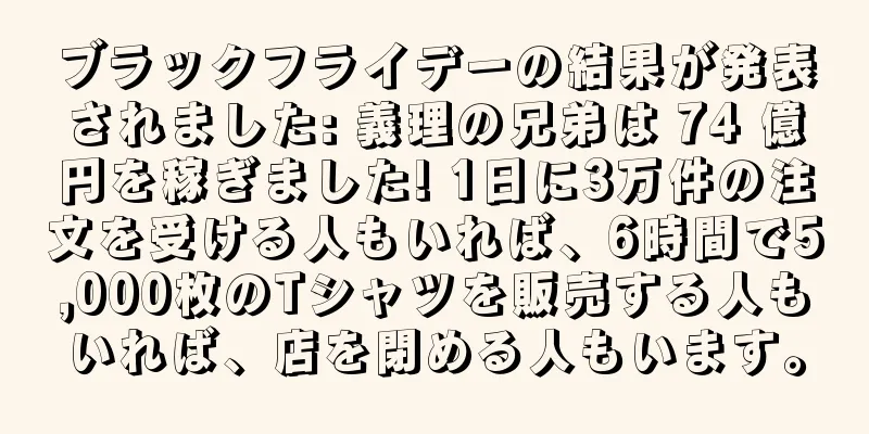 ブラックフライデーの結果が発表されました: 義理の兄弟は 74 億円を稼ぎました! 1日に3万件の注文を受ける人もいれば、6時間で5,000枚のTシャツを販売する人もいれば、店を閉める人もいます。