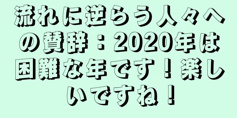 流れに逆らう人々への賛辞：2020年は困難な年です！楽しいですね！
