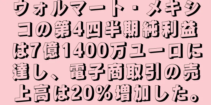 ウォルマート・メキシコの第4四半期純利益は7億1400万ユーロに達し、電子商取引の売上高は20％増加した。