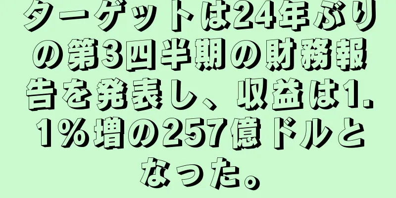 ターゲットは24年ぶりの第3四半期の財務報告を発表し、収益は1.1%増の257億ドルとなった。