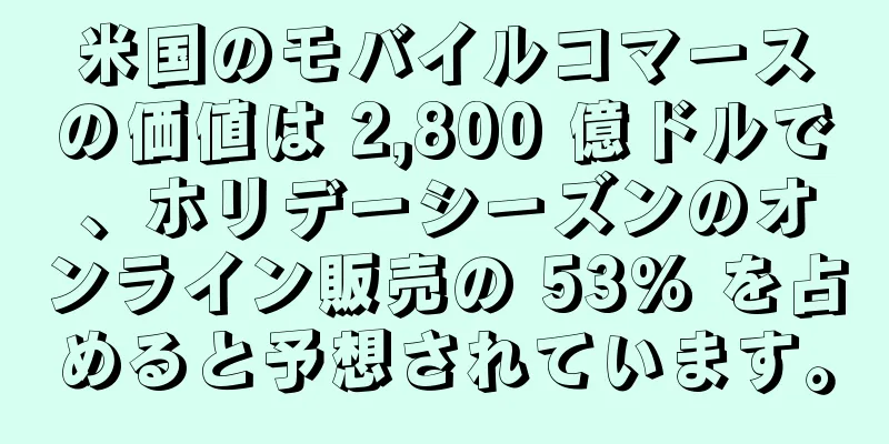 米国のモバイルコマースの価値は 2,800 億ドルで、ホリデーシーズンのオンライン販売の 53% を占めると予想されています。