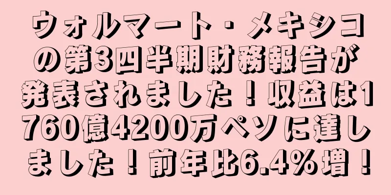ウォルマート・メキシコの第3四半期財務報告が発表されました！収益は1760億4200万ペソに達しました！前年比6.4％増！