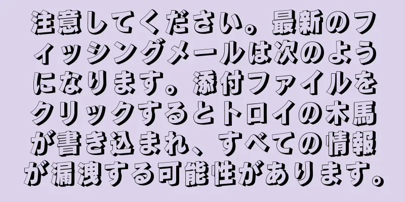 注意してください。最新のフィッシングメールは次のようになります。添付ファイルをクリックするとトロイの木馬が書き込まれ、すべての情報が漏洩する可能性があります。