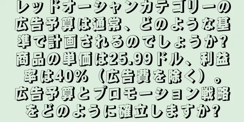 レッドオーシャンカテゴリーの広告予算は通常、どのような基準で計画されるのでしょうか?商品の単価は25.99ドル、利益率は40％（広告費を除く）。広告予算とプロモーション戦略をどのように確立しますか?
