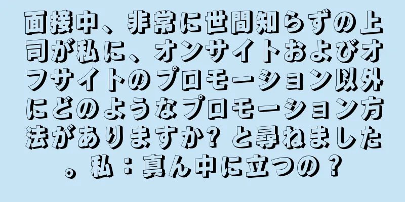 面接中、非常に世間知らずの上司が私に、オンサイトおよびオフサイトのプロモーション以外にどのようなプロモーション方法がありますか? と尋ねました。私：真ん中に立つの？